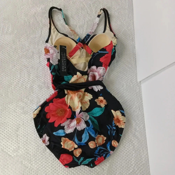Dreamsuit Swimsuit Size 8 Black Floral Mircle Brands One Piece Slimming Control - Picture 5 of 16